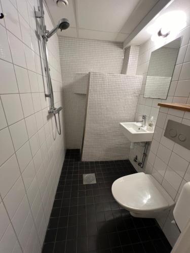 a bathroom with a toilet and a sink at Hostel Dalagatan in Stockholm
