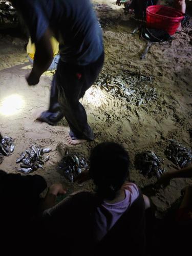 a group of people sitting in the dirt at 闲肆民宿 in Sanya
