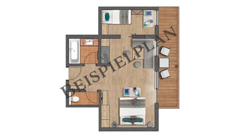 a rendering of a floor plan of a house at Hotel Babymio in Kirchdorf in Tirol