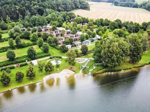 an aerial view of a resort next to a lake at Holiday Home Tiny Haus Tiny Moments by Interhome in Wemding
