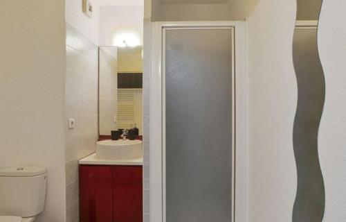 a bathroom with a sink and a toilet and a mirror at 100 - Le Floréa - Studio - 2 pers - Parking - Wifi in Castelnau-le-Lez