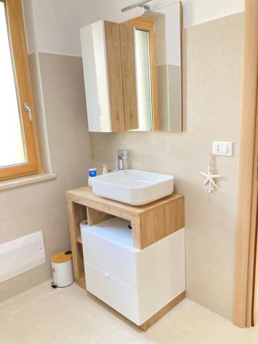 a bathroom with a sink and a mirror at Villa Jolanda - Costa degli Dei in Zambrone