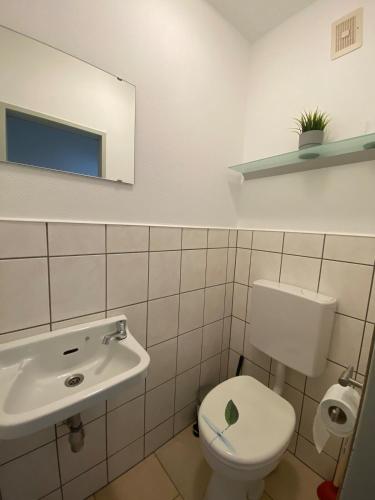 a bathroom with a toilet and a sink at Gemütliche 3 Zimmer Wohnung in Kitzingen