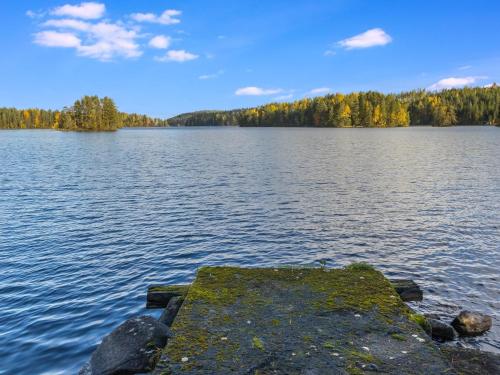 a view of a large body of water with trees at Holiday Home Laura by Interhome in Outokumpu