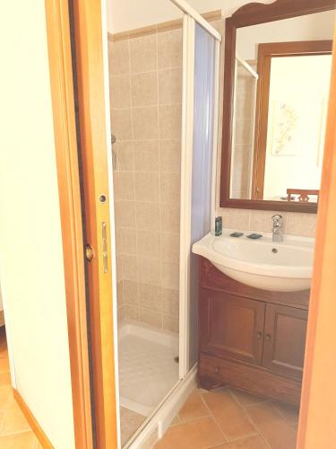 a bathroom with a sink and a mirror at Affittacamere Al Piano in Trivento