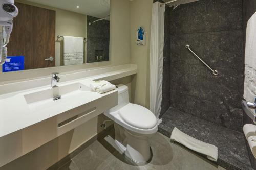 a bathroom with a toilet and a sink and a shower at City Express by Marriott Tijuana El Florido in Tijuana