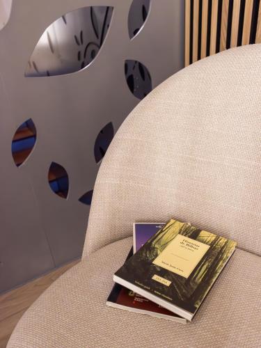 a book sitting on top of a chair at Pension Roomtegi in Barakaldo