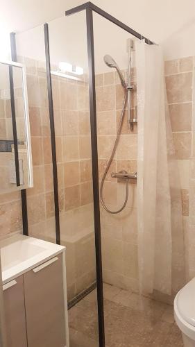une salle de bain avec douche et toilettes dans l'établissement Top floor appartement - central, à Nice