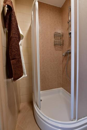 a bathroom with a shower with a toilet and a sink at Room Marica Baska in Baška