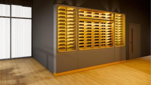 a wine cellar with a wall of wine racks at Hotel Indigo Coventry by IHG in Coventry