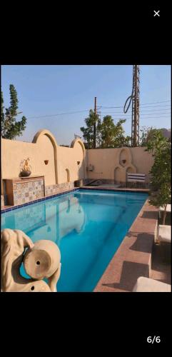 a swimming pool with a teddy bear sitting next to it at Mystical habou domes villa private pool in Luxor