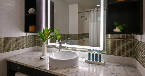 a bathroom with a sink with a plant on a counter at Sandals Halcyon Beach All Inclusive - Couples Only in Vigie