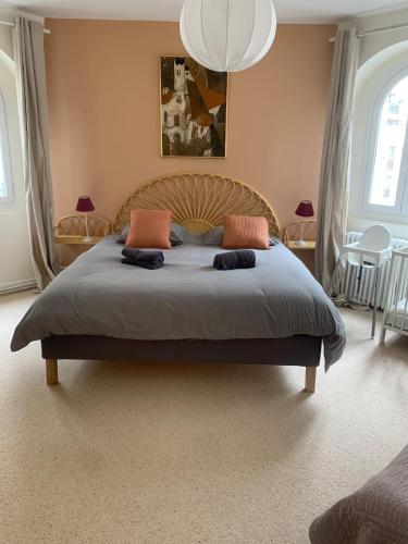 une chambre avec un grand lit avec deux oreillers dans l'établissement Paris 15, beautiful 3 bedrooms, à Paris