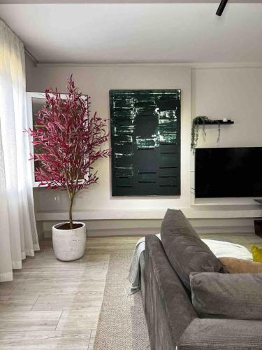 a living room with a couch and a potted plant at 6th Of October Signature Stay in 6th Of October