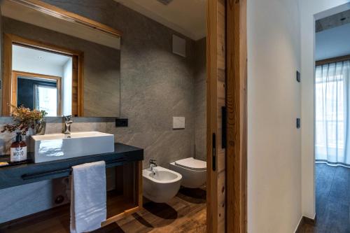 a bathroom with a sink and a toilet at Arnica Alpin Lodge in Cavedago
