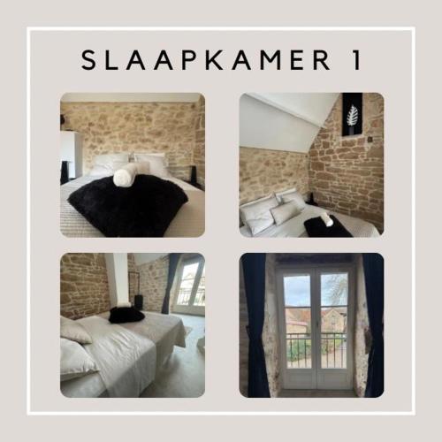 un collage de photos d'une chambre avec un lit et une fenêtre dans l'établissement Chateau L' Empereur, à Ols-et-Rignodes