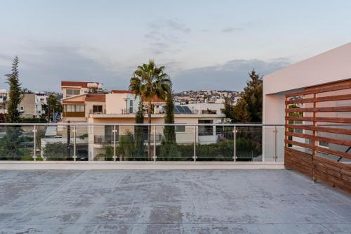 a view from the balcony of a house at Penthouse with outdoor hottub in Limassol