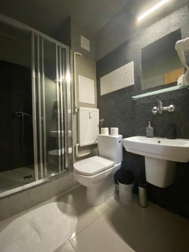 a bathroom with a toilet and a sink at Apartmán DEJA VÚ - Tatranská Štrba in Štrba