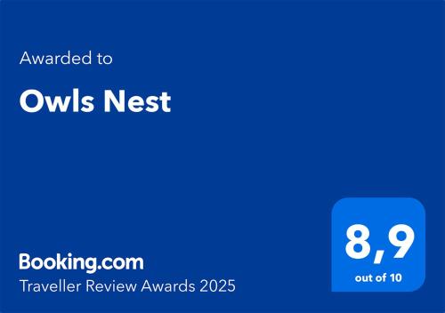 Certifikát, ocenenie alebo iný dokument vystavený v ubytovaní Owls Nest