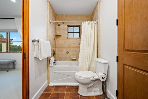 a bathroom with a toilet and a bath tub at Krisyn Vineyards in Templeton