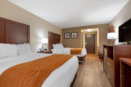 a hotel room with two beds and a television at Comfort Inn Binghamton I-81 in Binghamton