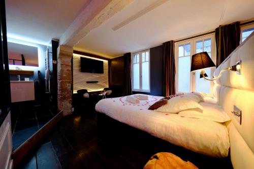 une chambre d'hôtel avec un lit et une télévision dans l'établissement Rouen centre - Welcome to Romain, à Rouen