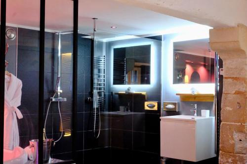 une salle de bain avec douche et lavabo dans l'établissement Rouen centre - Welcome to Romain, à Rouen