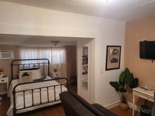 a bedroom with a bed and a couch in a room at sunshine in St. Petersburg
