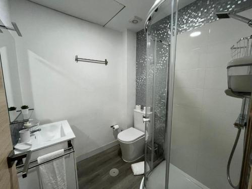 a bathroom with a shower and a toilet and a sink at Hello Home Canillas in Madrid