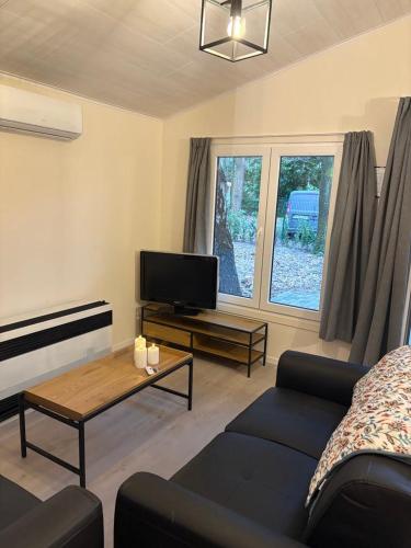 ein Wohnzimmer mit Couch und Fernseher in der Unterkunft Sakurahuisje in Lanaken