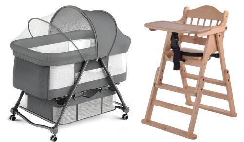 a high chair and a baby crib on arolley at Sangenjaya Modern Stay in Tokyo