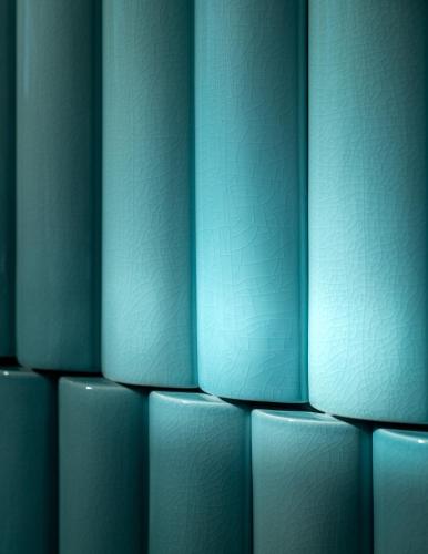 a close up of a group of blue tiles at JOYA Shanghai Gubei in Shanghai