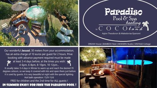 a flyer for a pool and spa healing event at DREAM house by the sea in Epanomi