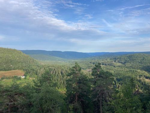 a view of a valley with trees and mountains at Hagaåsen by Norgesbooking - cabin with amazing view in Omholt