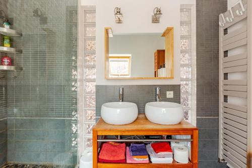 une salle de bain avec un lavabo et une douche dans l'établissement Superbe duplex prox centre-ville Beautiful duplex close to center, à Strasbourg