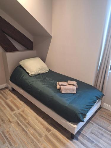 a bed in a room with two towels on it at Le Loft du Centre Ville in Aix-les-Bains
