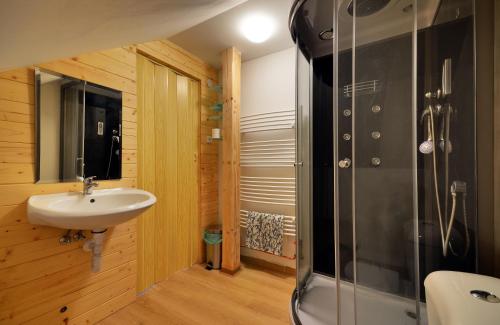 Koupelna v ubytování Penzion a apartmány Skipark Hraběšice