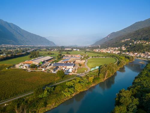 an aerial view of a river and a town at Agriturismo La Fiorida in Mantello