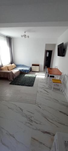 a living room with a couch and a table at Twins Residence 2 APART HOTEL AP 5 2 rooms in Chiajna