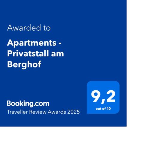 Certifikát, hodnocení, plakát nebo jiný dokument vystavený v ubytování Apartments - Privatstall am Berghof