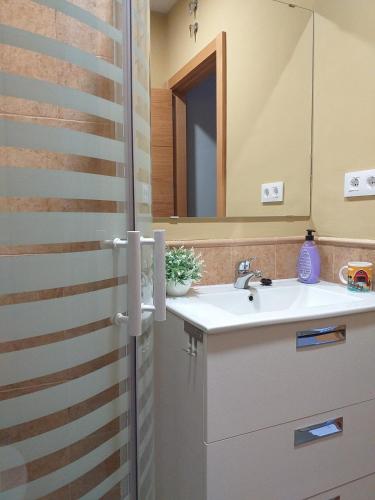 a bathroom with a sink and a mirror at Carreras Beach Candeleda Casa en piscina natural in Candeleda