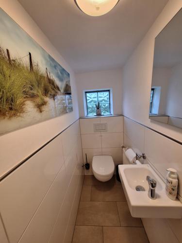 a bathroom with a toilet and a sink at Alte Schmiede in Ascheberg