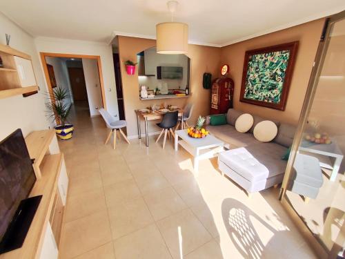 an overhead view of a living room and a kitchen at PosadaLux Carmen 4Pax in Santa Pola