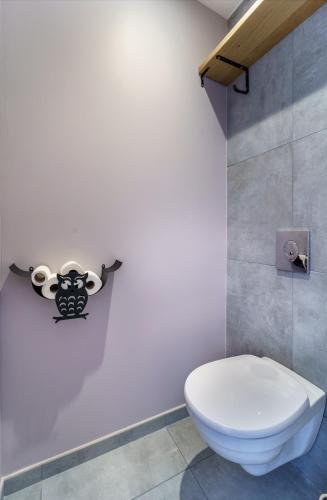 a bathroom with a white toilet in a room at Maison calme avec terrasse/garage centre-ville C in Dijon
