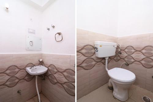 two pictures of a bathroom with a toilet and a sink at Four Seasons in Sikandra