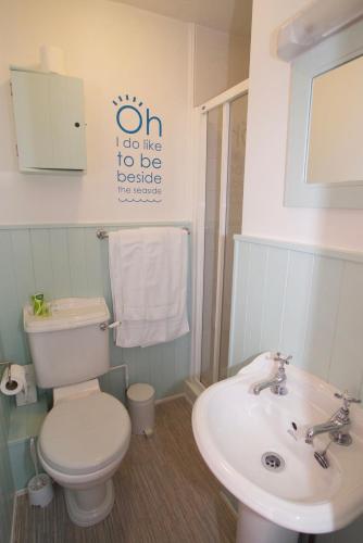 a bathroom with a toilet and a sink at Westward B&B in Newquay
