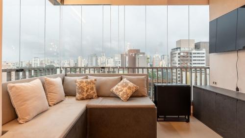 Posezení v ubytování Studios Novíssimos com Piscina no Rooftop e vista para o Allianz Parque