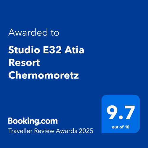 a screenshot of a phone with the text awarded to studio africa resort at Studio E32 Atia Resort Chernomoretz in Chernomorets