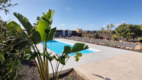 ein Swimmingpool mitten in einem Hof in der Unterkunft Villa Estrella de Blanca in La Oliva