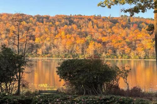 a view of a lake with fall foliage at On Lake Time in Lake Harmony